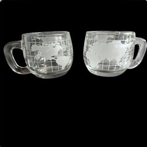 (2) Vintage 1970's Nestle Nescafe Clear Globe Etched Mugs